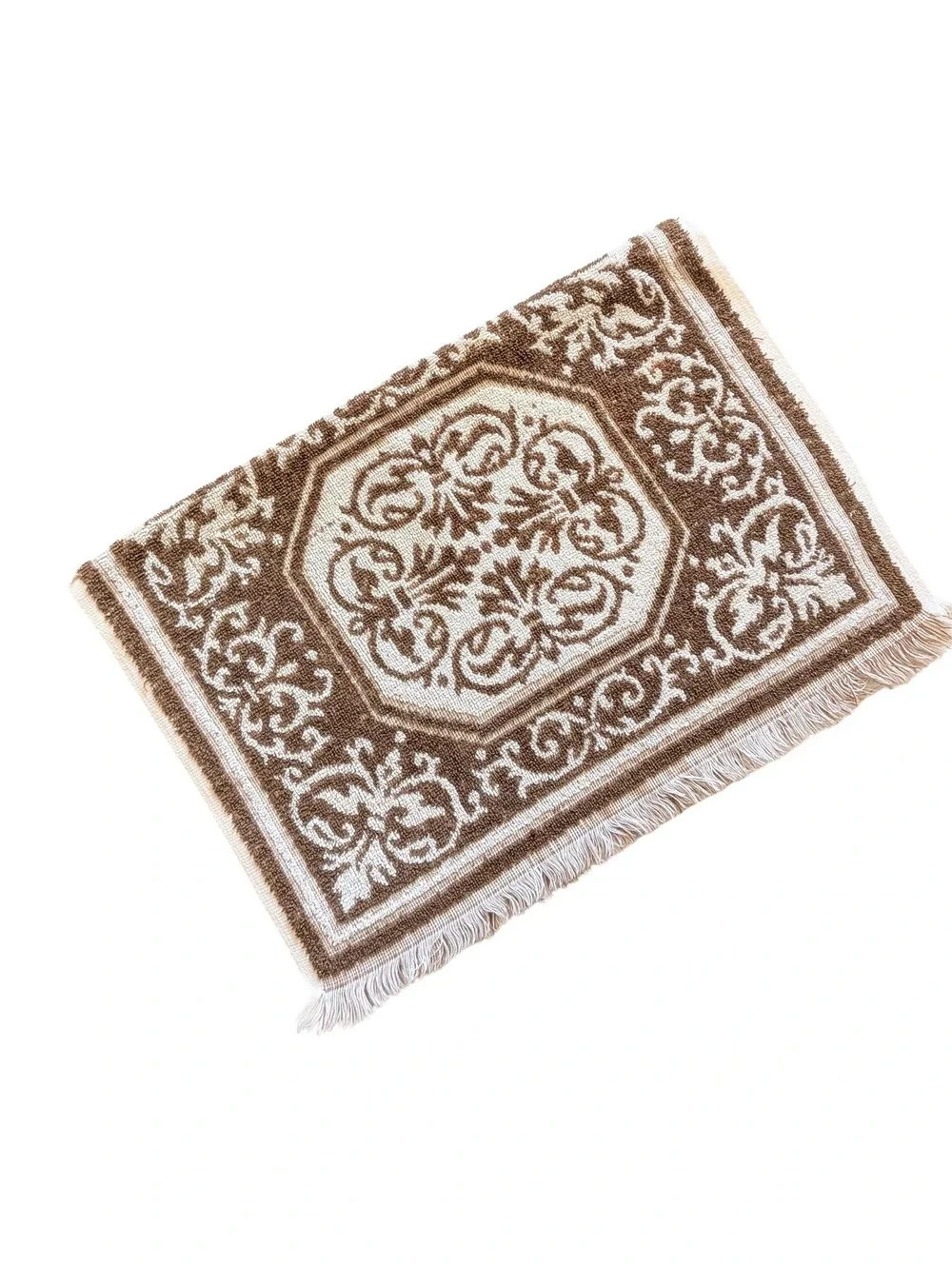 1970s Vintage Brown & White Hand Towel
